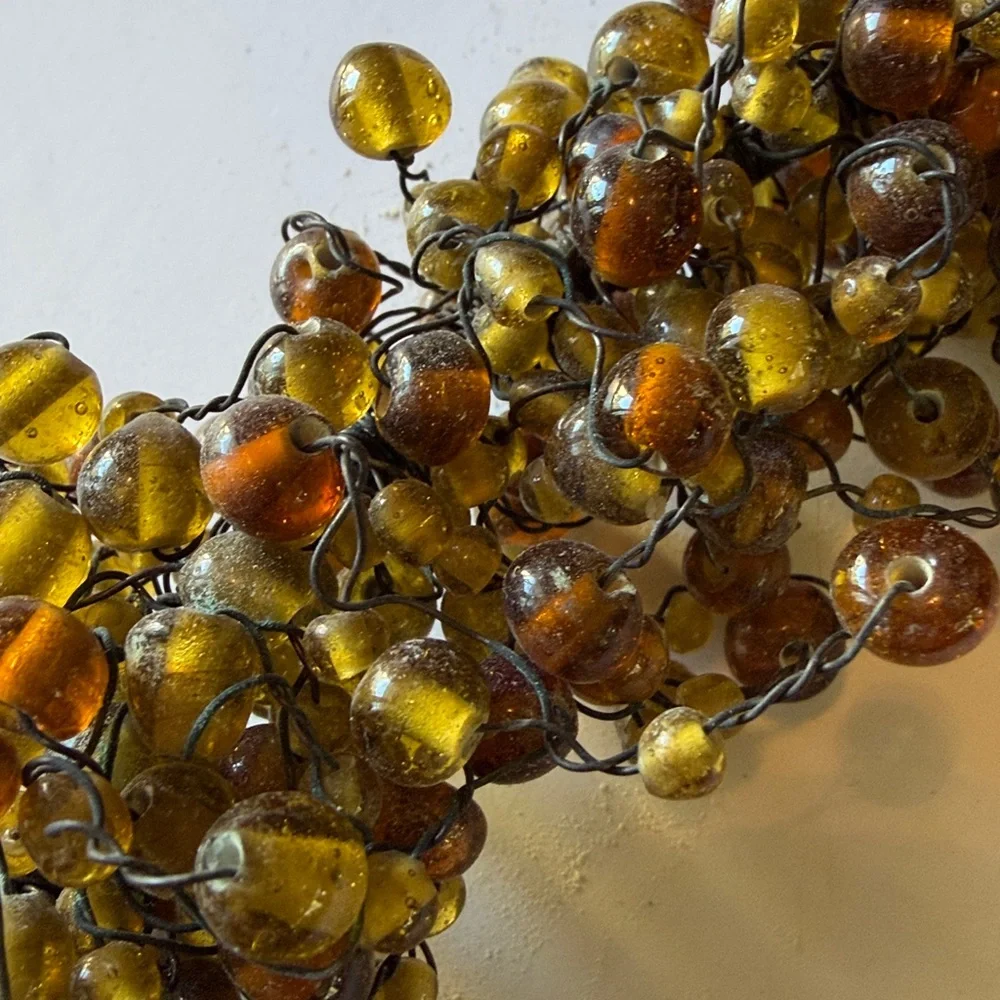 Pottery Barn BEADED WREATH Country Holiday Christmas Gold Ribbon Hanger VTG